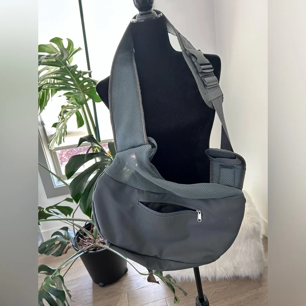 Gray Mesh Dog Sling Carrier - Hands-Free Pet Carrier
